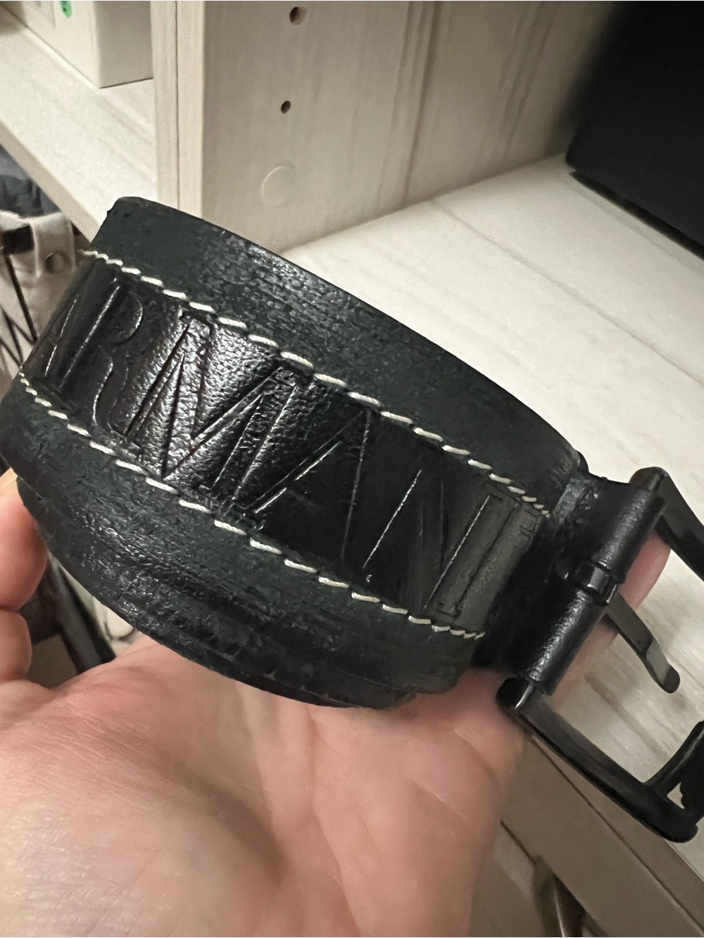 Armani Jeans Black Leather Belt with Branded Metal Buckle - Picture 4 of 10